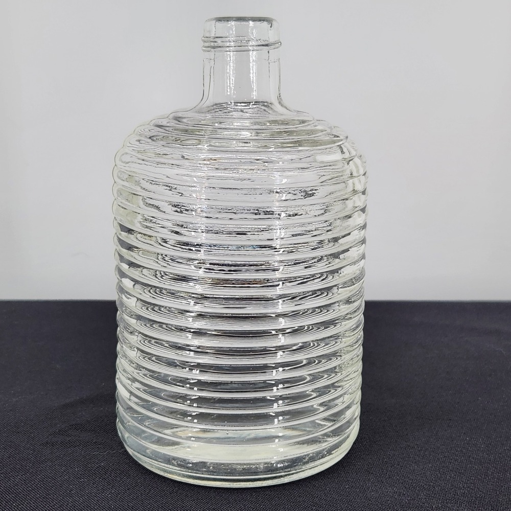 Vintage Clear Glass Ribbed Bottle Vase Unique Decor Bud Vase Table Centerpiece